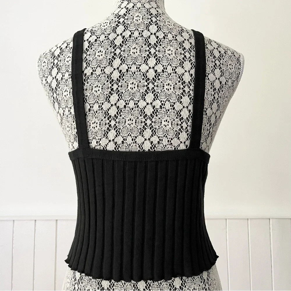 Zara Black Ribbed Halter Neck Crop Top Size M - Picture 5 of 10